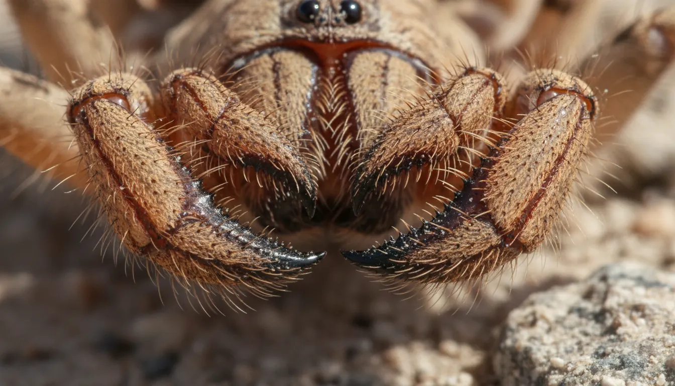 Detailed close-up view of camel spider chelicerae showing powerful jaw structures