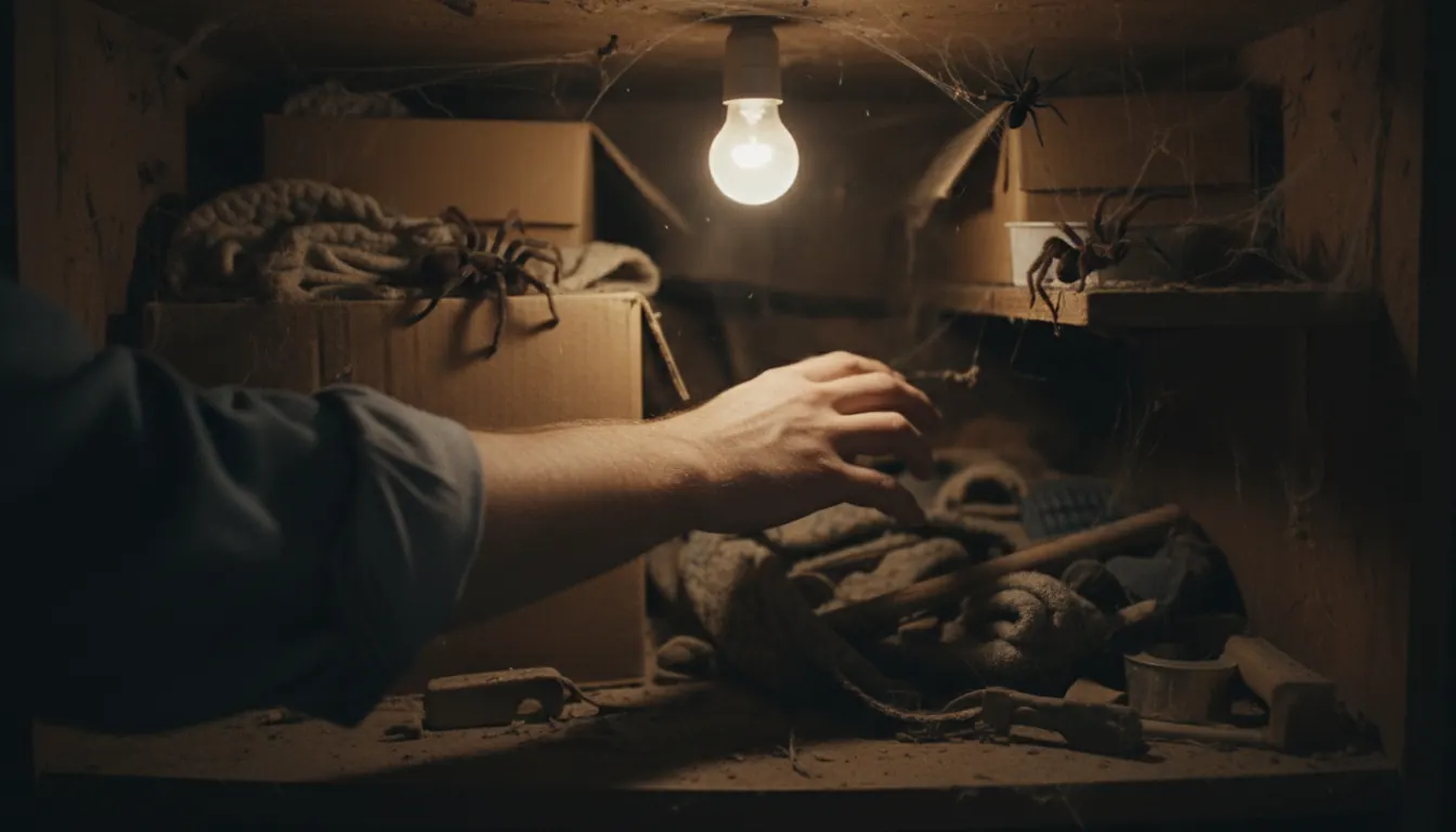 Person reaching into dark storage area where spiders commonly hide